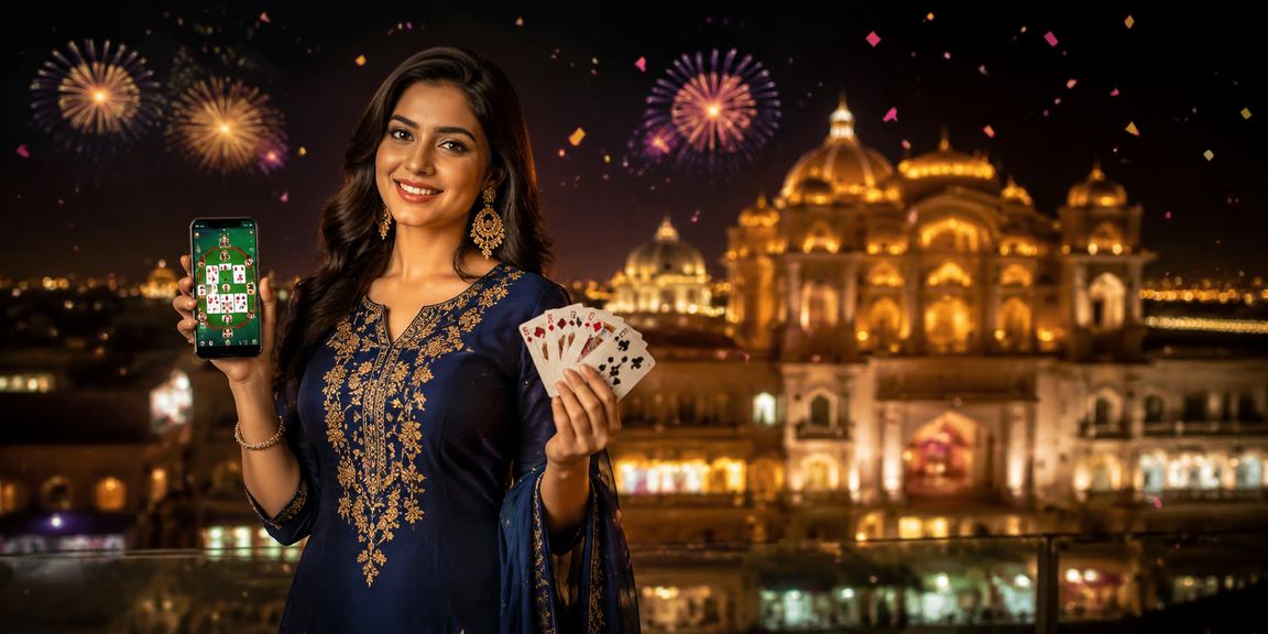 Young Indian playing Teen Patti on mobile
